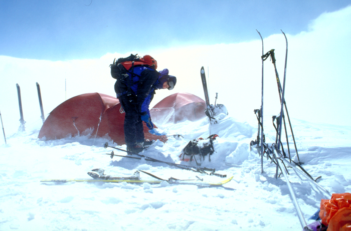 digging out the tents in a blizzard