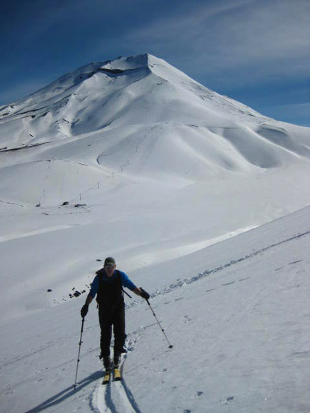 Looking over at the Corralco pistes from a ski-touring ascent of the nearby peak of Cautin in August 2012.