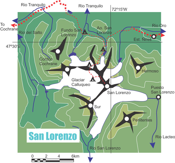 Map of San Lorenzo, Chilean Patagonia.