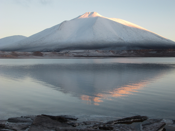 The peak of Laguna Verde seen across the Laguna Verde.  