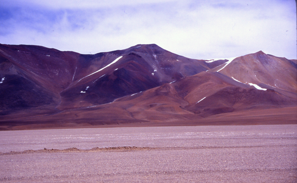 Another view of the south side of Barrancas Blancas form the top of Ojos del Salado, partly obscured by the neighbouring peak of Vicuas