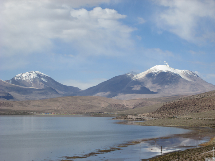 Guallatiri and Acotango from near Laguna Chungara. 