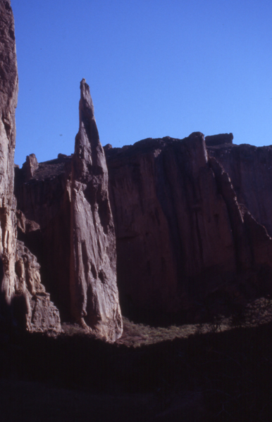 This pinnacle has been climbed on aid, the free ascent will go at about 7a/7b